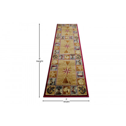 BLNK Inis Collection Nautical Area Rug with Jute Backing - Beige, 2'W x 7'L