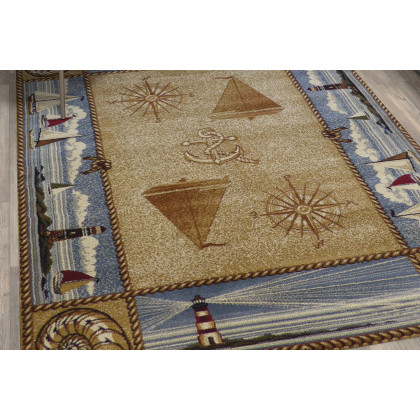 BLNK Sovalye Collection Nautical Themed Area Rug with Jute Backing - Beige, 5'W x 7'L