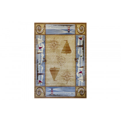 BLNK Sovalye Collection Nautical Themed Area Rug with Jute Backing - Beige, 5'W x 7'L
