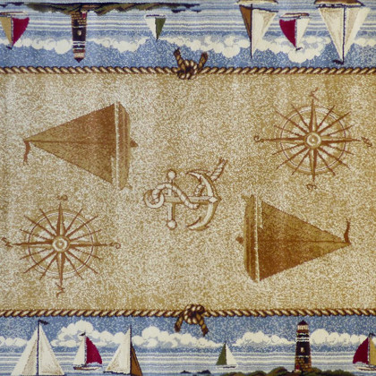 BLNK Sovalye Collection Nautical Themed Area Rug with Jute Backing - Beige, 5'W x 7'L