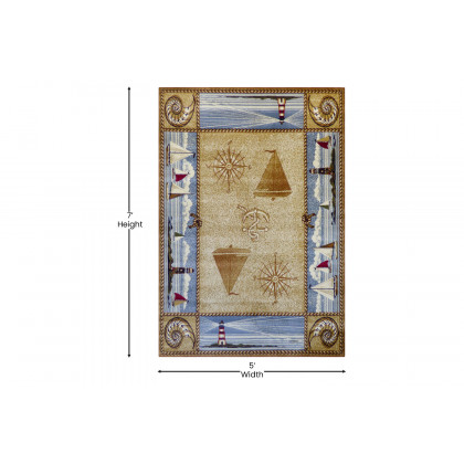 BLNK Sovalye Collection Nautical Themed Area Rug with Jute Backing - Beige, 5'W x 7'L