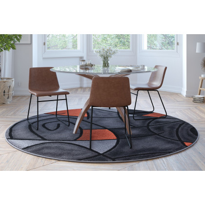 BLNK - Jubilee Collection Style 2 Abstract Round Olefin Area Rug with Jute Backing