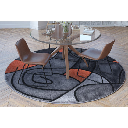 BLNK Jubilee Collection Style 2 Abstract Round Olefin Area Rug with Jute Backing - Orange, 7'W x 7'L