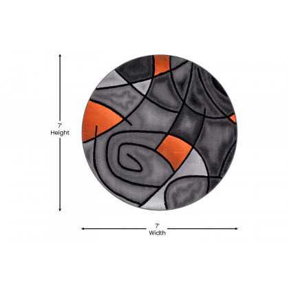 BLNK Jubilee Collection Style 2 Abstract Round Olefin Area Rug with Jute Backing - Orange, 7'W x 7'L