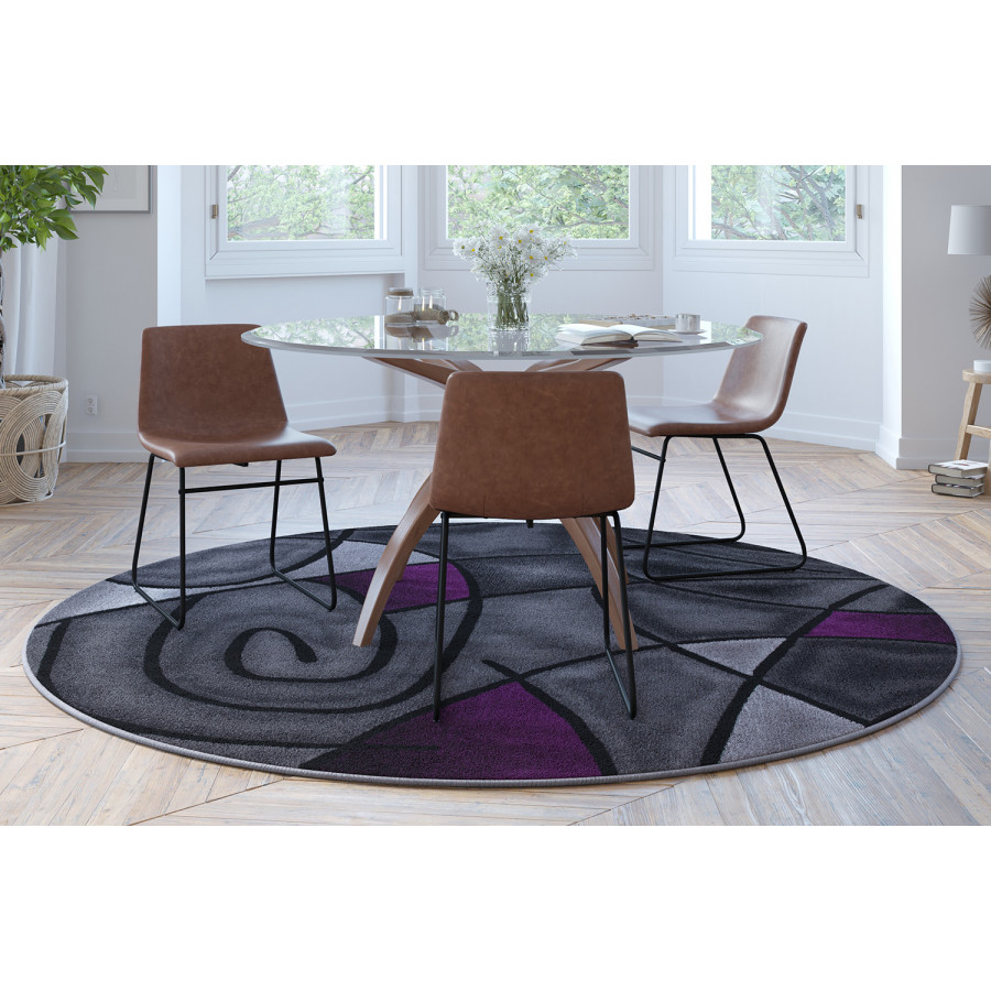BLNK Jubilee Collection Style 2 Abstract Round Olefin Area Rug with Jute Backing - Purple, 7'W x 7'L