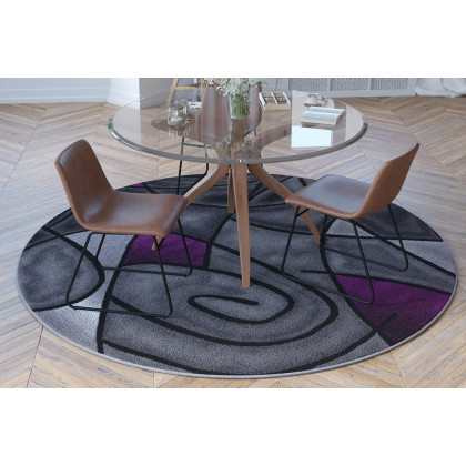 BLNK Jubilee Collection Style 2 Abstract Round Olefin Area Rug with Jute Backing - Purple, 7'W x 7'L
