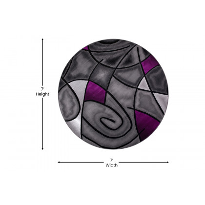 BLNK Jubilee Collection Style 2 Abstract Round Olefin Area Rug with Jute Backing - Purple, 7'W x 7'L