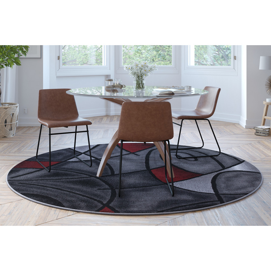 BLNK Jubilee Collection Style 2 Abstract Round Olefin Area Rug with Jute Backing - Red, 7'W x 7'L