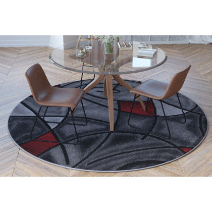 BLNK Jubilee Collection Style 2 Abstract Round Olefin Area Rug with Jute Backing - Red, 7'W x 7'L