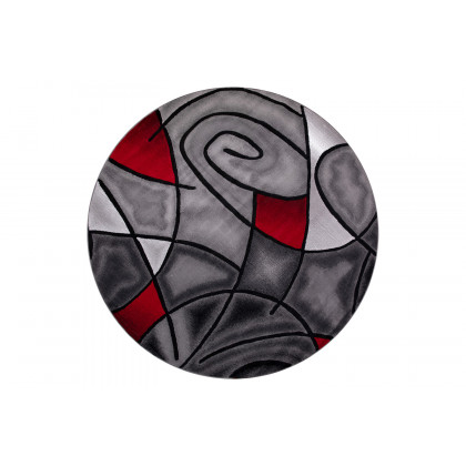 BLNK Jubilee Collection Style 2 Abstract Round Olefin Area Rug with Jute Backing - Red, 7'W x 7'L