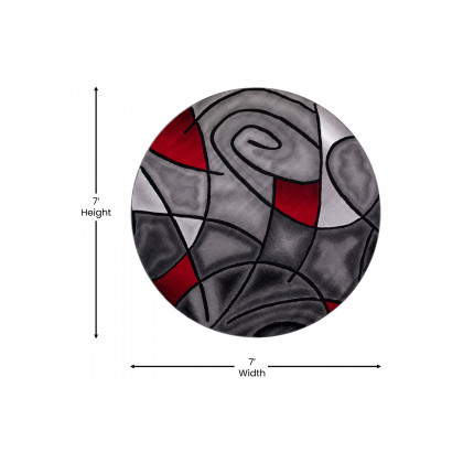 BLNK Jubilee Collection Style 2 Abstract Round Olefin Area Rug with Jute Backing - Red, 7'W x 7'L