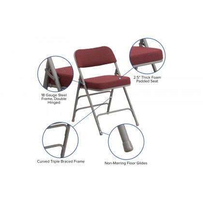 BLNK HERCULES Series Style 1 Fabric Premium Curved Triple Braced and Double Hinged Metal Folding Chair - Burgundy