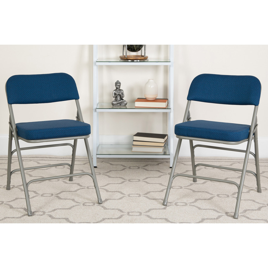 BLNK HERCULES Series Style 1 Fabric Premium Curved Triple Braced and Double Hinged Metal Folding Chair - Navy