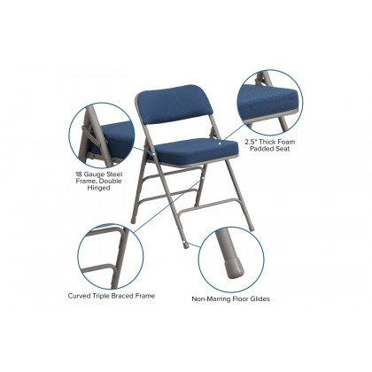 BLNK HERCULES Series Style 1 Fabric Premium Curved Triple Braced and Double Hinged Metal Folding Chair - Navy