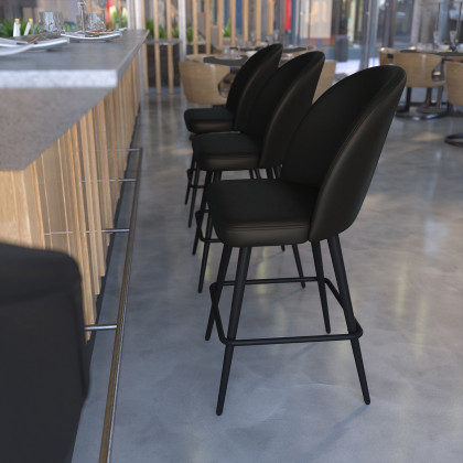 BLNK - Lyla Commercial LeatherSoft High-Back Modern Armless Counter Stools with Contoured Backrests, Steel Frames and Footrests Set of 2
