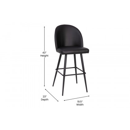 BLNK Lyla Commercial LeatherSoft High Back Modern Armless Bar Stools with Contoured Backrest, Steel Frame and Integrated Footrest Set of 2 - Black