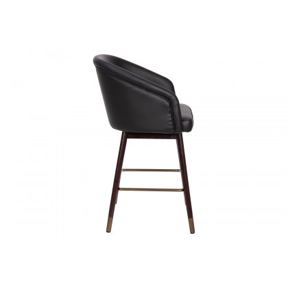 BLNK Margo Commercial LeatherSoft Mid-Back Modern Counter Stool with Walnut Finish Beechwood Legs and Contoured Back - Black