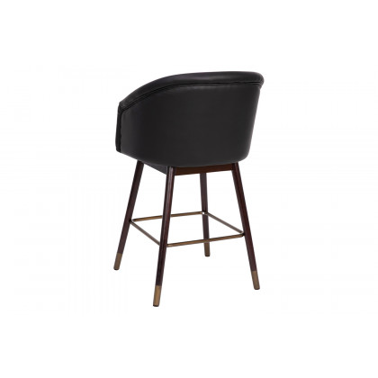 BLNK Margo Commercial LeatherSoft Mid-Back Modern Counter Stool with Walnut Finish Beechwood Legs and Contoured Back - Black