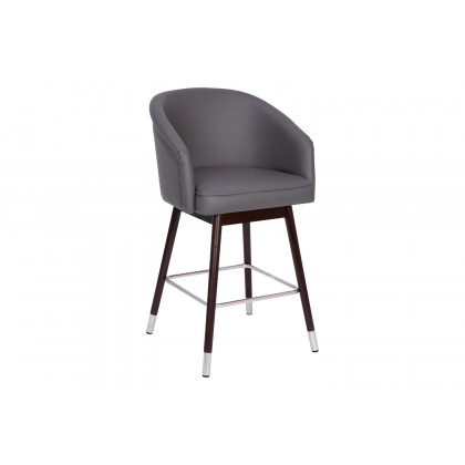 BLNK Margo Commercial LeatherSoft Mid-Back Modern Counter Stool with Walnut Finish Beechwood Legs and Contoured Back - Gray