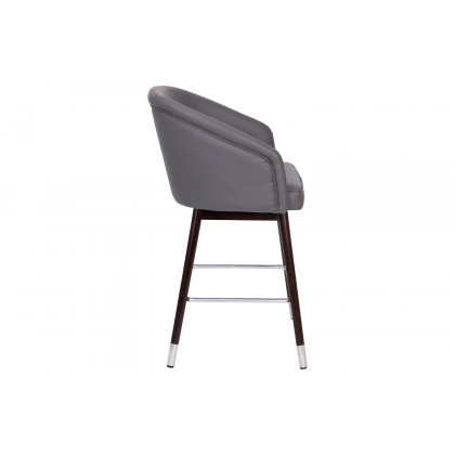 BLNK Margo Commercial LeatherSoft Mid-Back Modern Counter Stool with Walnut Finish Beechwood Legs and Contoured Back - Gray