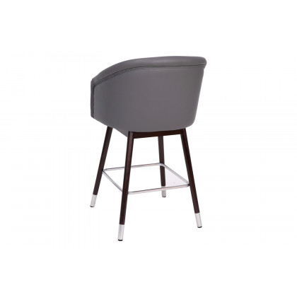 BLNK Margo Commercial LeatherSoft Mid-Back Modern Counter Stool with Walnut Finish Beechwood Legs and Contoured Back - Gray