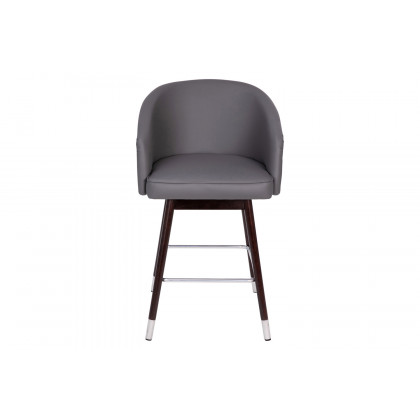 BLNK Margo Commercial LeatherSoft Mid-Back Modern Counter Stool with Walnut Finish Beechwood Legs and Contoured Back - Gray