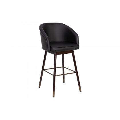 BLNK Margo Commercial LeatherSoft Mid-Back Modern Bar Stool with Walnut Finish Beechwood Legs and Curved Back with Muted Bronze Accents - Black