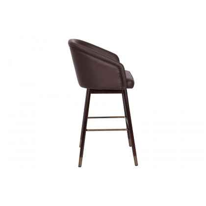 BLNK Margo Commercial LeatherSoft Mid-Back Modern Bar Stool with Walnut Finish Beechwood Legs and Curved Back with Muted Bronze Accents - Brown