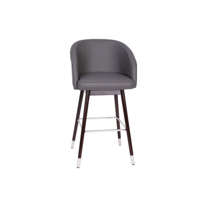 BLNK - Margo Commercial LeatherSoft Mid-Back Modern Bar Stool with Walnut Finish Beechwood Legs and Curved Back with Silver Accents