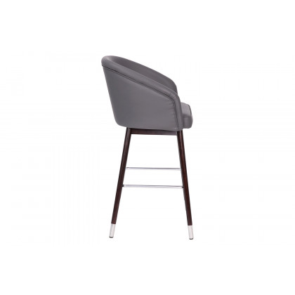 BLNK - Margo Commercial LeatherSoft Mid-Back Modern Bar Stool with Walnut Finish Beechwood Legs and Curved Back with Silver Accents