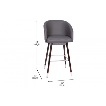 BLNK - Margo Commercial LeatherSoft Mid-Back Modern Bar Stool with Walnut Finish Beechwood Legs and Curved Back with Silver Accents