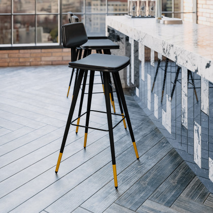 BLNK Kora Commercial LeatherSoft Low Back Bar Stools Set of 2 - Black