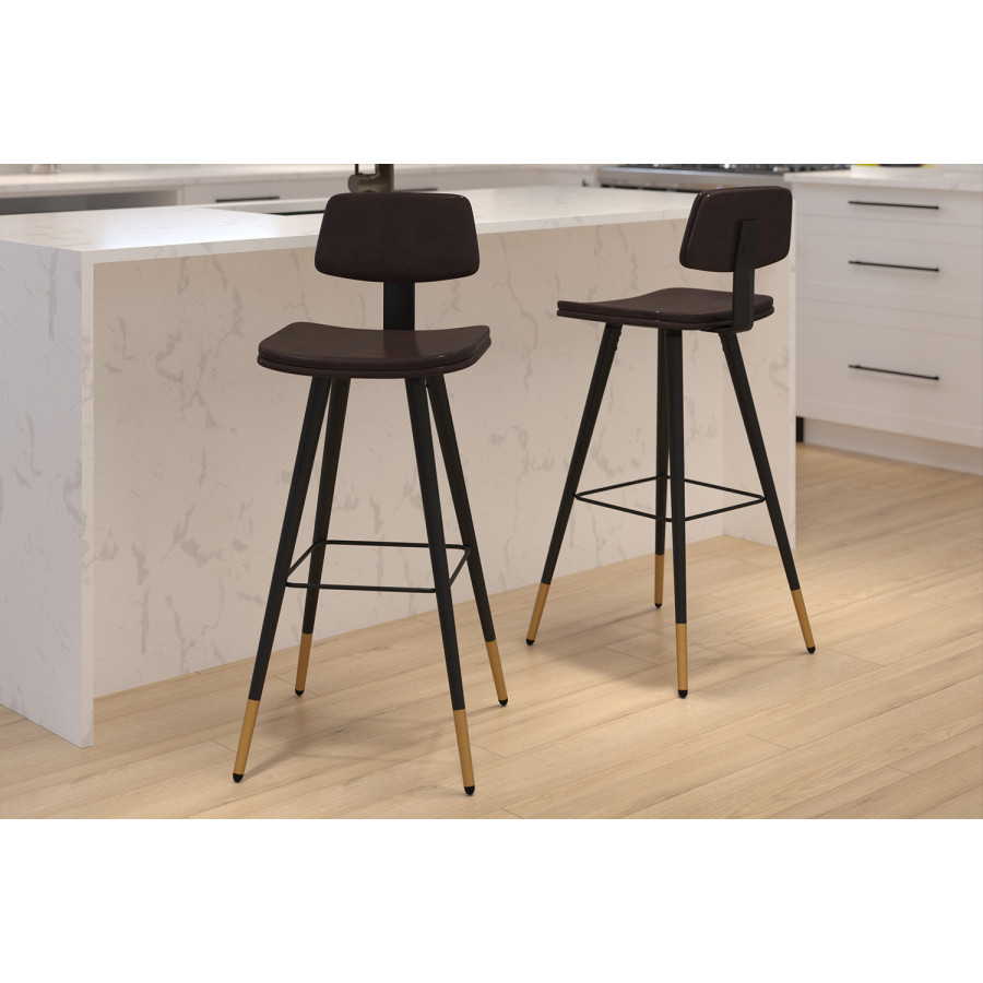 BLNK - Kora Commercial LeatherSoft Low Back Bar Stools Set of 2