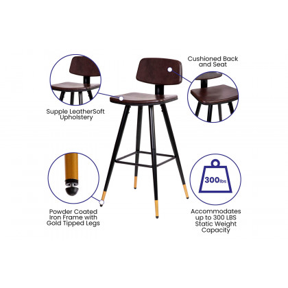 BLNK Kora Commercial LeatherSoft Low Back Bar Stools Set of 2 - Brown