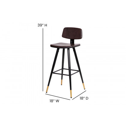 BLNK Kora Commercial LeatherSoft Low Back Bar Stools Set of 2 - Brown