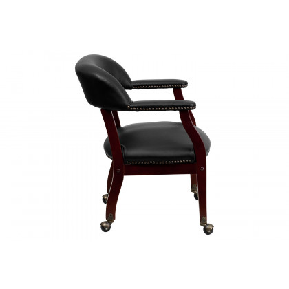 BLNK Sarah Vinyl Luxurious Conference Chair with Accent Nail Trim and Casters - Black