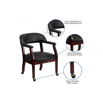 BLNK Sarah Vinyl Luxurious Conference Chair with Accent Nail Trim and Casters - Black