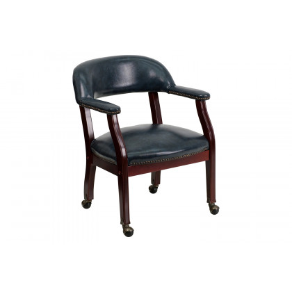 BLNK Sarah Vinyl Luxurious Conference Chair with Accent Nail Trim and Casters - Navy