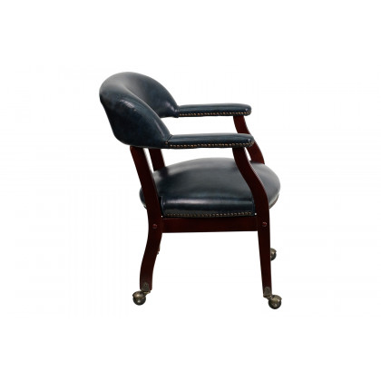 BLNK Sarah Vinyl Luxurious Conference Chair with Accent Nail Trim and Casters - Navy
