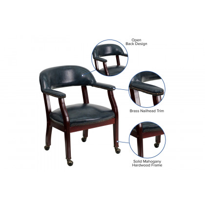 BLNK Sarah Vinyl Luxurious Conference Chair with Accent Nail Trim and Casters - Navy