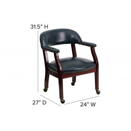 BLNK Sarah Vinyl Luxurious Conference Chair with Accent Nail Trim and Casters - Navy