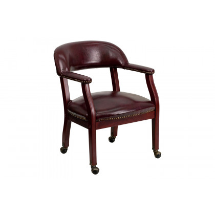 BLNK Sarah Vinyl Luxurious Conference Chair with Accent Nail Trim and Casters - Oxblood
