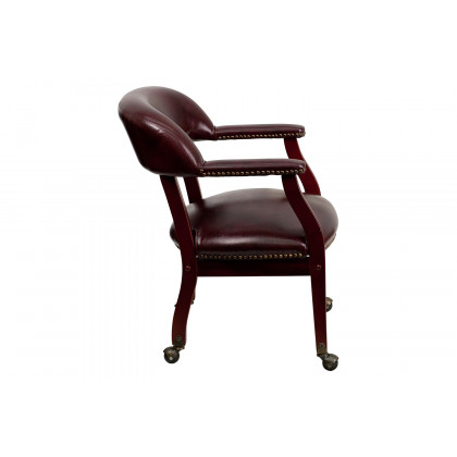BLNK Sarah Vinyl Luxurious Conference Chair with Accent Nail Trim and Casters - Oxblood