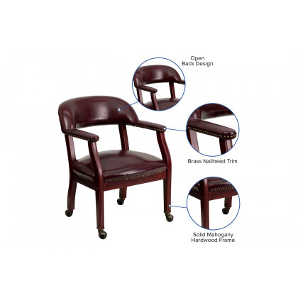 BLNK Sarah Vinyl Luxurious Conference Chair with Accent Nail Trim and Casters - Oxblood