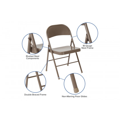 BLNK HERCULES Series Double Braced Metal Folding Chair - Beige