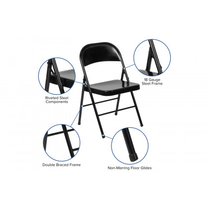 BLNK HERCULES Series Double Braced Metal Folding Chair - Black