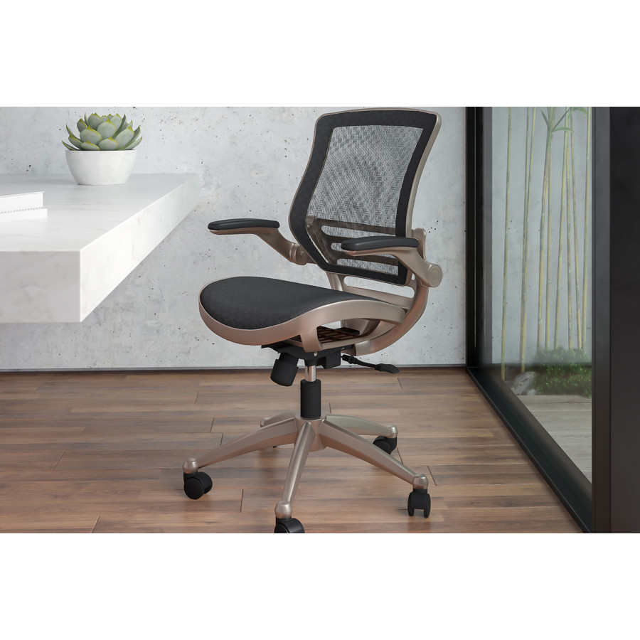 BLNK Warfield Mid-Back Mesh Executive Swivel Office Chair with Flip-Up Arms - Melrose Gold Frame