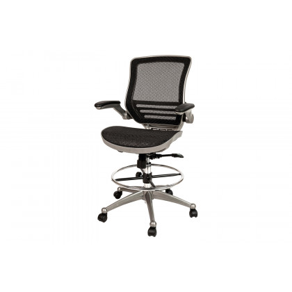 BLNK Waylon Mid-Back Mesh Drafting Chair with Flip-Up Arms - Graphite Silver Frame