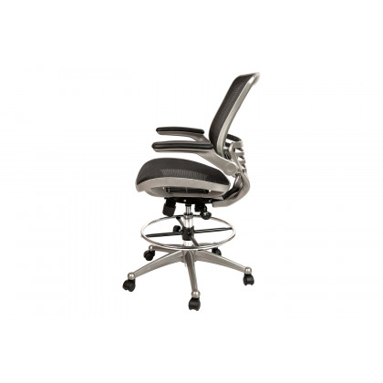 BLNK Waylon Mid-Back Mesh Drafting Chair with Flip-Up Arms - Graphite Silver Frame