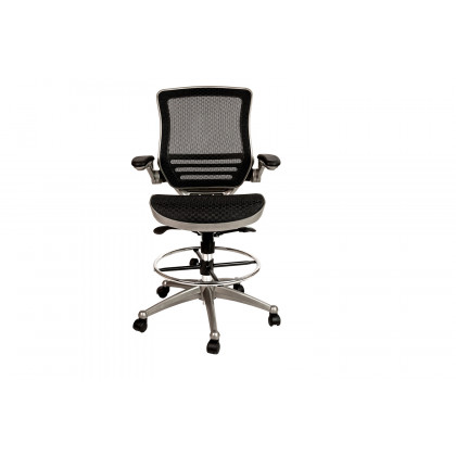 BLNK Waylon Mid-Back Mesh Drafting Chair with Flip-Up Arms - Graphite Silver Frame